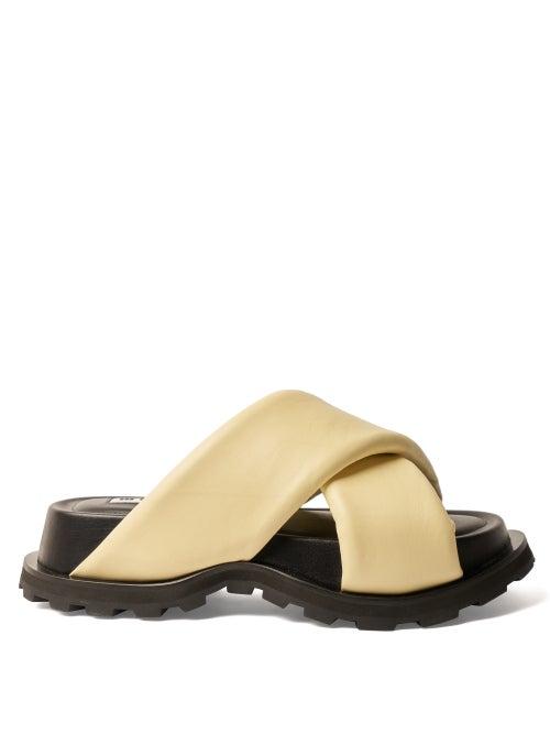 Jil Sander - Crossover-strap Leather Flatform Sandals - Womens - Yellow