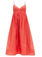 Zimmermann - Dancer Empire-waist Linen-blend Rep Midi Dress - Womens - Red