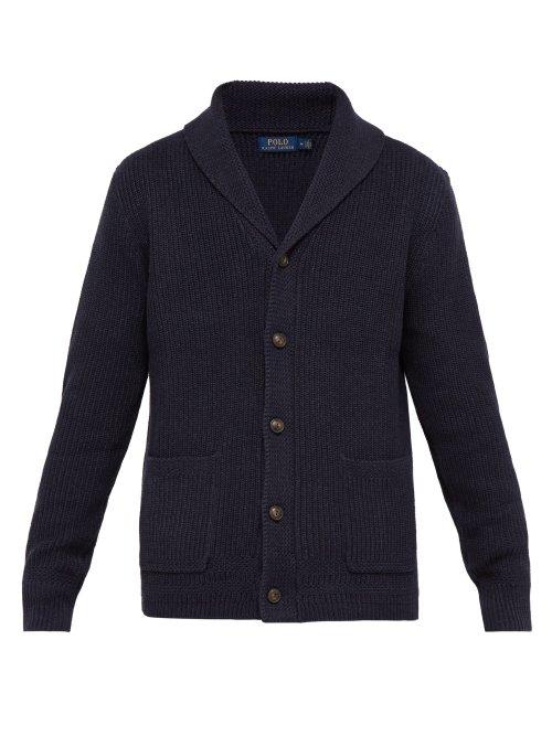 Matchesfashion.com Polo Ralph Lauren - Shawl Collar Ribbed Knit Cotton Cardigan - Mens - Navy