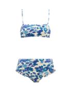 Matchesfashion.com Adriana Degreas - High-rise Lotus-print Bikini - Womens - Blue Print