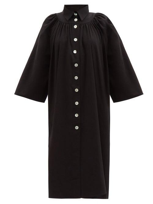 Les Vacances D'irina - Bigger Splash Gathered Cotton-muslin Midi-dress - Womens - Black