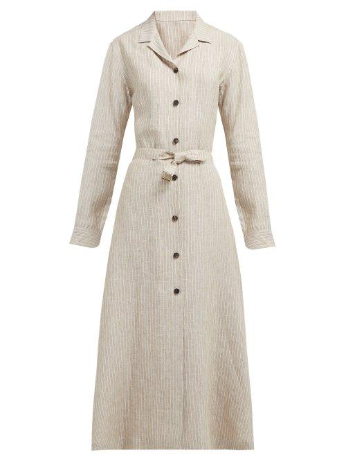 Matchesfashion.com Giuliva Heritage Collection - The Clara Pinstriped Linen Dress - Womens - White Multi