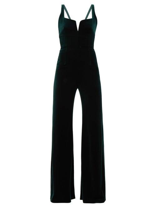 Matchesfashion.com Galvan - Eclipse Velvet Wide Leg Jumpsuit - Womens - Dark Green