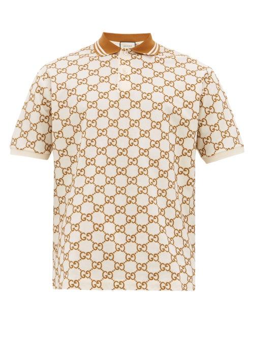 Matchesfashion.com Gucci - Gg-embroidered Cotton-blend Piqu Polo Shirt - Mens - Brown Multi