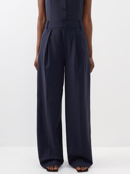 Tibi - Stella Twill Wide-leg Trousers - Womens - Navy
