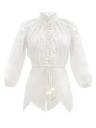 Matchesfashion.com Zimmermann - Carnaby Guipure Lace-panelled Top - Womens - Ivory