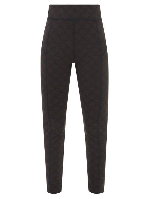 Fendi - High-rise Karligraphy-print Thermal Leggings - Womens - Dark Brown