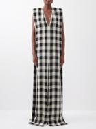 Zaid Affas - Plunge-front Gingham Maxi Dress - Womens - Black White