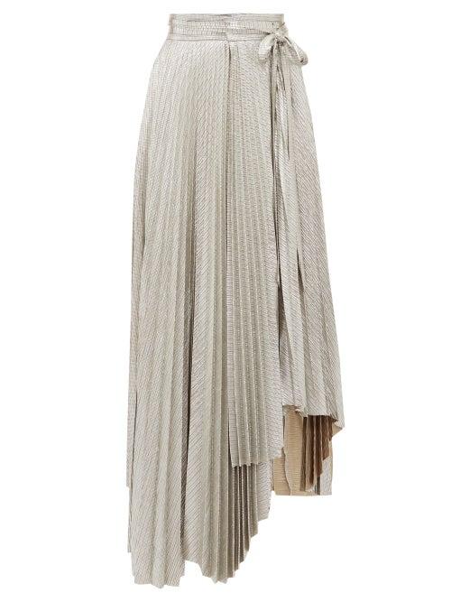 Matchesfashion.com A.w.a.k.e. Mode - Oyster Doric Knife Pleat Asymmetric Skirt - Womens - Silver
