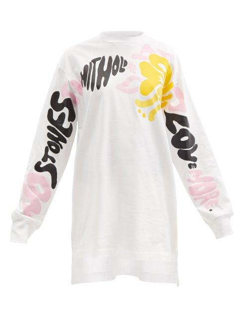 Ladies Rtw Marni - Slogan-print Cotton-jersey Long-sleeved T-shirt - Womens - White Multi