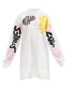 Ladies Rtw Marni - Slogan-print Cotton-jersey Long-sleeved T-shirt - Womens - White Multi