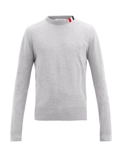 Matchesfashion.com Thom Browne - Tricolour-striped Crew-neck Merino-wool Sweater - Mens - Grey