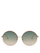 Matchesfashion.com Loewe - Round Metal And Leather Sunglasses - Womens - Green Multi
