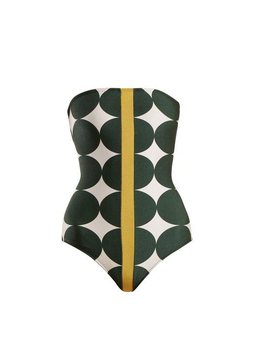 Matchesfashion.com Adriana Degreas - Spot Print Strapless Swimsuit - Womens - Green Multi
