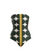 Matchesfashion.com Adriana Degreas - Spot Print Strapless Swimsuit - Womens - Green Multi