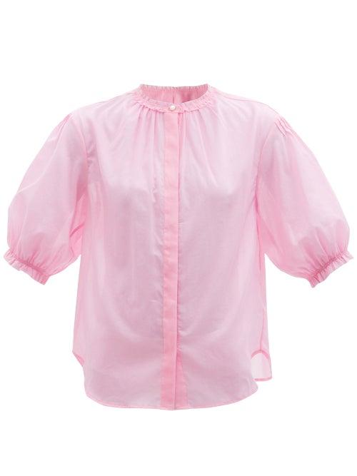 Matchesfashion.com Loup Charmant - Pico Ruffled Organic-cotton Poplin Blouse - Womens - Pink
