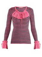 Marco De Vincenzo Ruffle-trimmed Striped Ribbed-knit Sweater