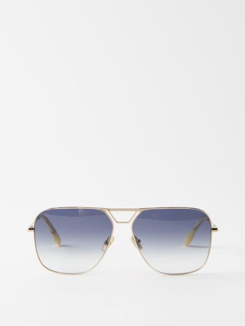Victoria Beckham - Oversized Aviator Sunglasses - Womens - Blue Gold
