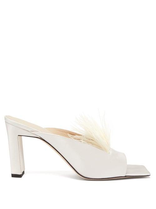 Matchesfashion.com Wandler - Isa Square-toe Feathered Satin Mules - Womens - Pearl