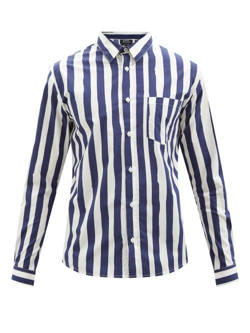 A.p.c. - Matthieu Striped Cotton-poplin Shirt - Mens - Blue White
