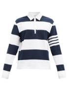 Matchesfashion.com Thom Browne - Striped Long-sleeved Rugby Shirt - Mens - Navy