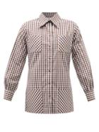 Erl - Embroidered-logo Gingham Cotton-poplin Shirt - Womens - Beige Multi