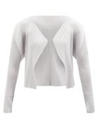Pleats Please Issey Miyake - Dropped-shoulder Technical-pleated Cardigan - Womens - Light Grey