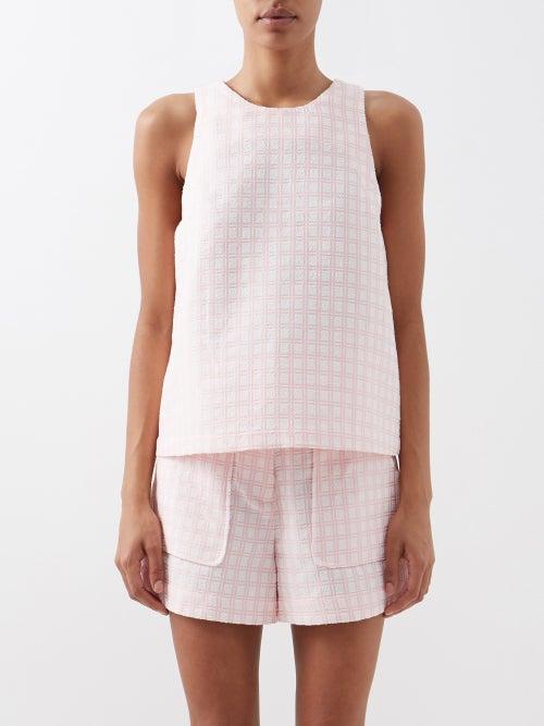 Lisa Marie Fernandez - Checked Cotton-blend Boucl Top - Womens - Pink Multi