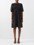 Ganni - Smocked Recycled-fibre Georgette Midi Dress - Womens - Black