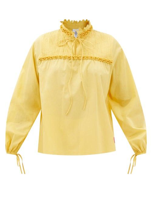 Horror Vacui - Stella Pintucked-yoke Cotton-poplin Blouse - Womens - Yellow