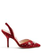 Matchesfashion.com Attico - Crystal Embellished Velvet Slingback Pumps - Womens - Red
