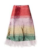 Matchesfashion.com La Doublej - Feather-trimmed Sequinned Skirt - Womens - Pink Multi