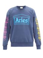 Matchesfashion.com Aries - Column-print Cotton-jersey Sweatshirt - Mens - Navy