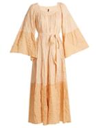 Matchesfashion.com Lisa Marie Fernandez - Ruffled Waist Tie Striped Cotton Blend Dress - Womens - Orange Multi