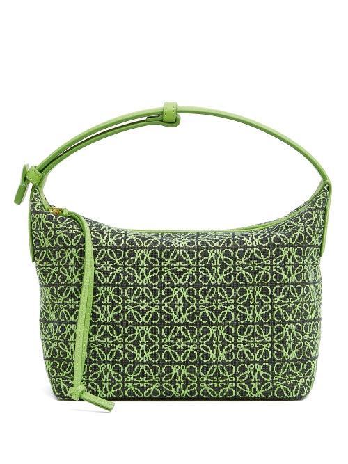 Loewe - Cubi Small Anagram-jacquard Canvas And Leather Bag - Womens - Black Green