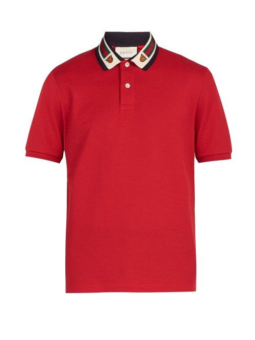 Matchesfashion.com Gucci - Tiger Stretch Cotton Polo Shirt - Mens - Red Multi