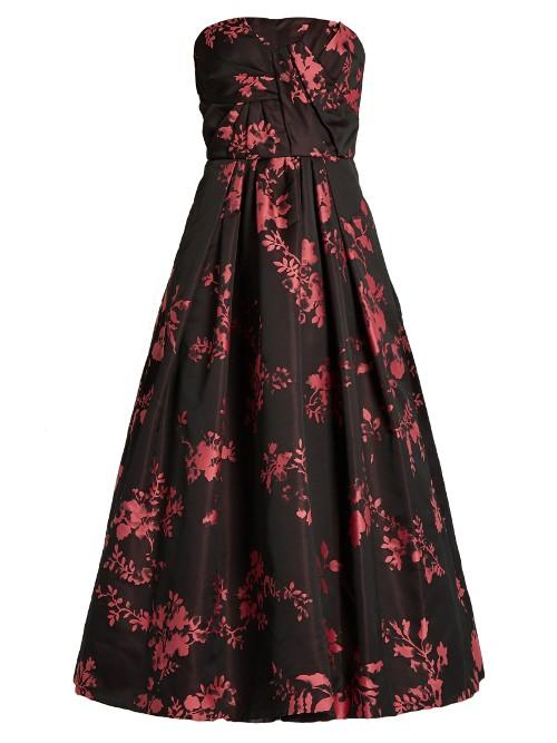 Oscar De La Renta Floral-jacquard Crepe De Chine Gown