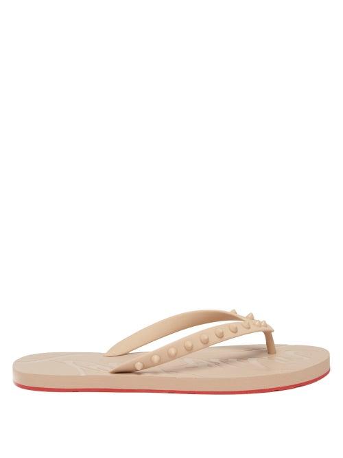 Matchesfashion.com Christian Louboutin - Loubi Studded Rubber Flip Flops - Womens - Light Nude