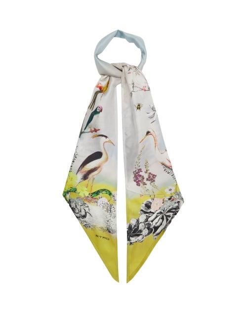 Ladies Accessories Etro - Antibes Wildlife-print Silk-twill Scarf - Womens - Grey Multi