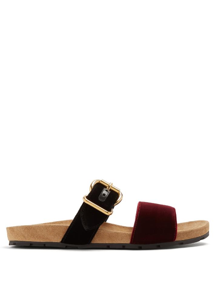 Prada Bi-colour Buckle-trimmed Velvet Slides