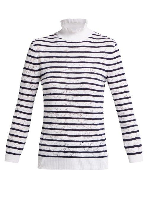 Matchesfashion.com Chlo - Pointelle Knit Cotton Blend Sweater - Womens - Blue Stripe
