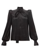 The Vampire's Wife - The Subverter Pussy-bow Silk-satin Blouse - Womens - Black
