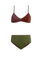 Matchesfashion.com Oseree - Lumire High Waisted Metallic Bikini - Womens - Green Multi
