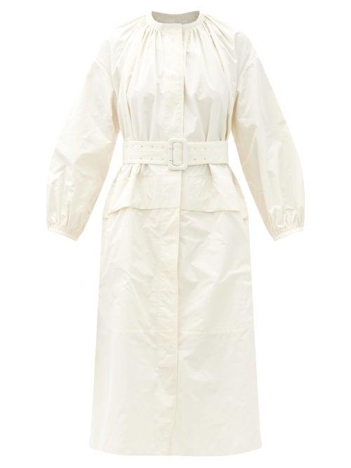 Matchesfashion.com Jil Sander - Drop-shoulder Gathered-taffeta Midi Dress - Womens - White