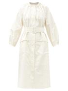 Matchesfashion.com Jil Sander - Drop-shoulder Gathered-taffeta Midi Dress - Womens - White