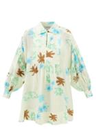 Lee Mathews - Emilia Floral-print Ramie Mini Dress - Womens - Cream Multi