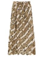 Matchesfashion.com Edward Crutchley - Laser Cut Metallic Floral Print Wool Midi Skirt - Womens - Brown Multi