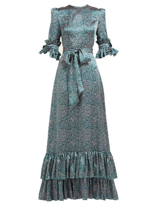 Matchesfashion.com The Vampire's Wife - Veneration Leaf Print Silk Satin Maxi Dress - Womens - Green Multi