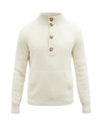 Mens Rtw Brunello Cucinelli - Half-button Ribbed-cashmere Sweater - Mens - White