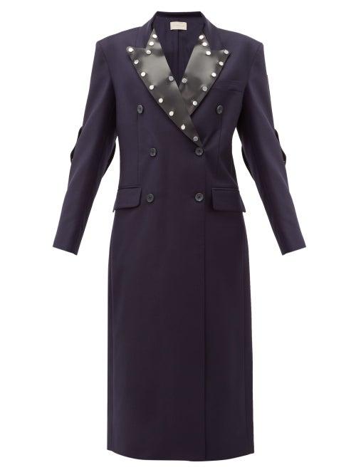 Matchesfashion.com Christopher Kane - Latex Panel Double Breasted Wool Coat - Womens - Navy
